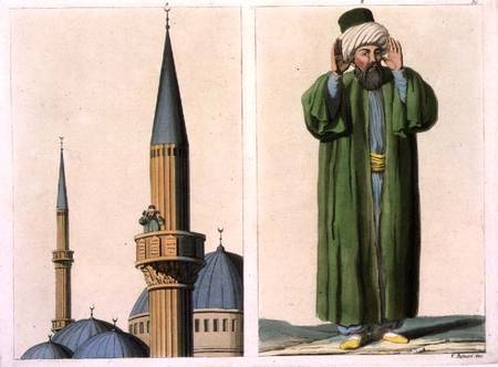 Public Muezzin and detail, plate 37 from Part III, Volume I of 'The History of the Nations', engrave from Scuola pittorica italiana