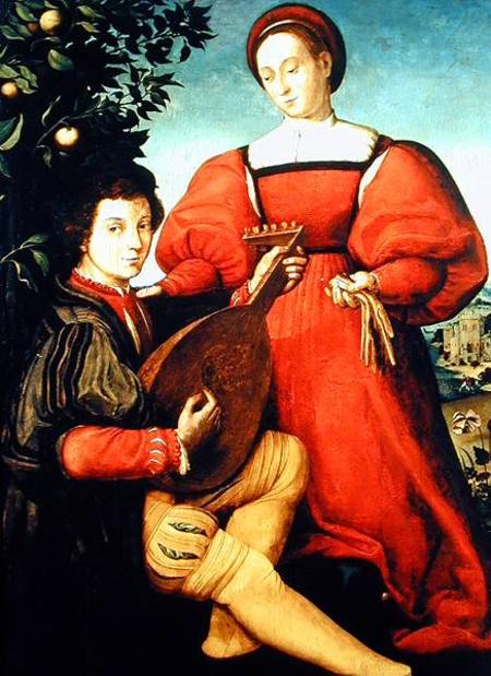 Venetian Lady and Lute Player from Scuola pittorica italiana