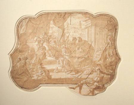 A Venetian scene of a bound princess brought before a ruler (ink, brown wash & pencil on from Scuola pittorica italiana
