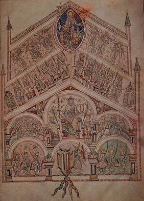 Ms. Plut.12.17 f.2v The Celestial City with Christ enthroned, illustration to edition of the origina
