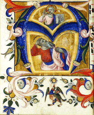 Initial 'A' depicting Jesus Christ and a saint, early 14th (vellum) from Italian School, (14th century)
