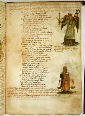 Ms Ital 483 P.4.7 f.157r Virgo and Libra, from the 'Dittamondo' by Fazio degli Uberti (vellum) from Italian School, (15th century)