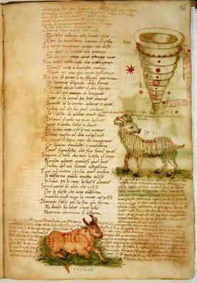 Ms Ital 483 P.4.7 f.156v Aries and Taurus, from the 'Dittamondo' by Fazio degli Uberti (vellum)
