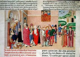 Presentation of the work to the Pope, from 'Decretum Gratiani' (vellum)