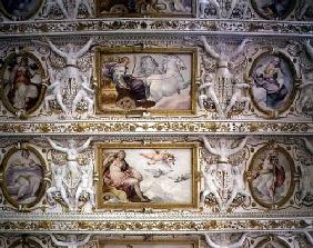 The first floor hall, detail of mythological figures, ceiling decoration, 1568