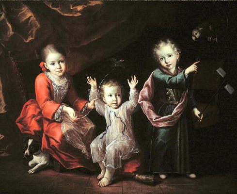 Three Children in an Interior Surrounded by their Pets, c.1680 (oil on canvas) from Italian School, (17th century)