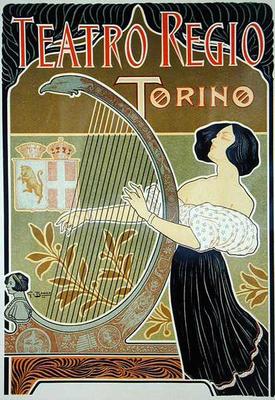 Reproduction of a poster advertising the 'Theatre Royal', Turin (colour litho) from Italian School, (19th century)