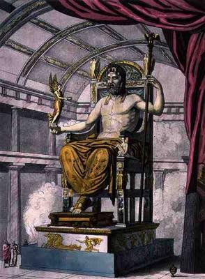 Statue of Jupiter in a Temple, from 'Costumi dei Romani', engraved by Angelo Biasioli (1790-1830), c from Italian School, (19th century)