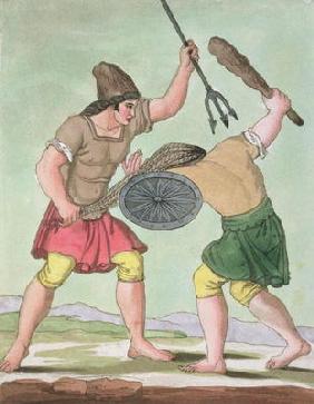 Roman Gladiators, from 'L'Antica Roma', 1825 (colour litho)