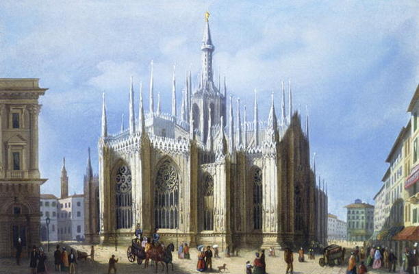 View of the back of Milan Cathedral from 'Views of Milan and its Environs' (colour litho) from Italian School, (19th century)