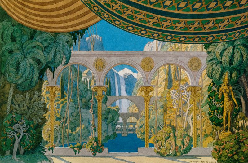 The Gardens of Chernomor. Stage design for the opera Ruslan and Ludmila by M. Glinka from Ivan Jakovlevich Bilibin