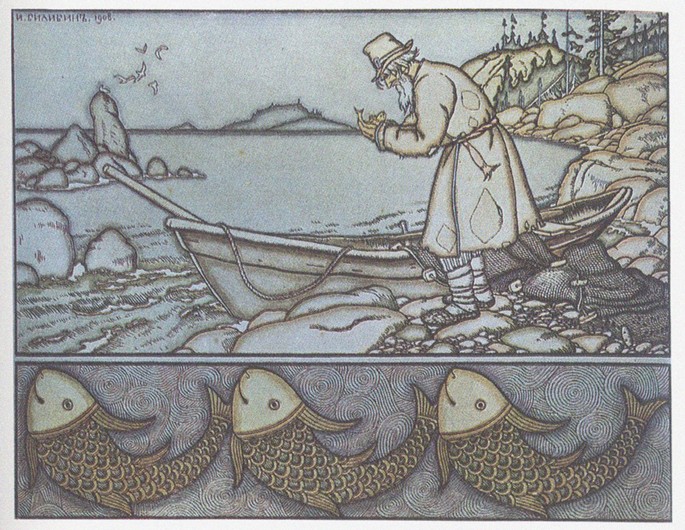 Illustration to the The Tale of the Fisherman and the Fish from Ivan Jakovlevich Bilibin