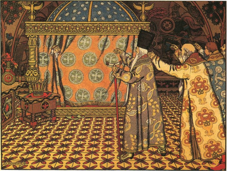 Illustration to the fairytale The Golden Cockerel by A. Pushkin from Ivan Jakovlevich Bilibin