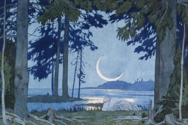 Night at the Lake Ilmen. Stage design for the opera Sadko by N. Rimsky-Korsakov from Ivan Jakovlevich Bilibin