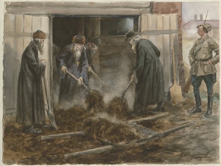 Die russische Priester schaufeln Heu: September 1918 (Aus der Aquarellserie Russische Revolution) from Iwan Alexejewitsch Wladimirow
