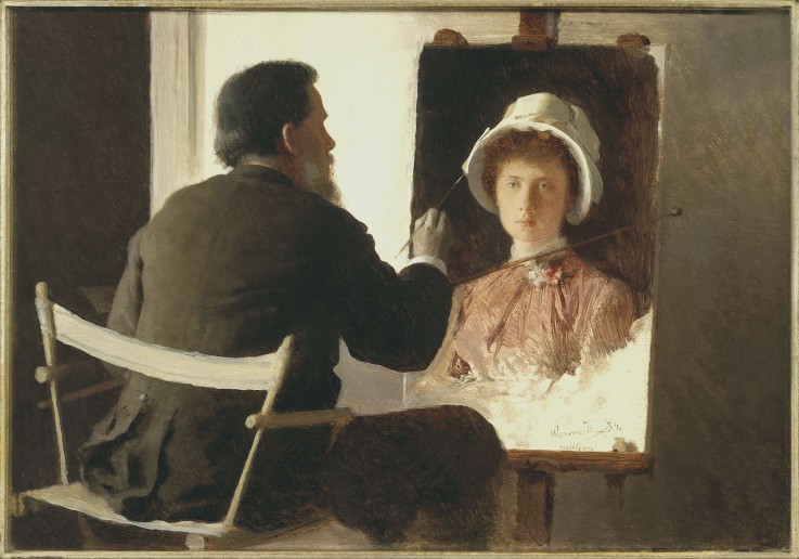 Kramskoy Painting a Portrait of his Daughter from Iwan Nikolajewitsch Kramskoi
