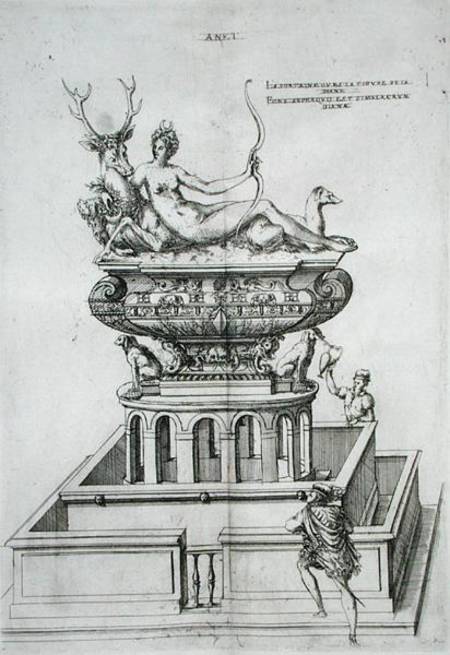 Fountain design, from 'Les Plus Belles Bastiments de France from J. Androuet Ducerceau