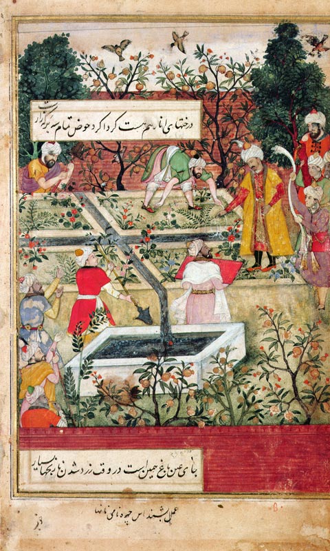 Emperor Babur (c.1494-1530) surveying the establishment of a Garden in Kabul, c.1600 from J. Dorman