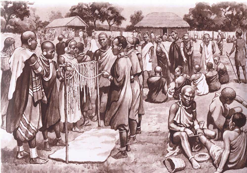 Marktszene in Kikuyu, nach MacMillan-Schulplakaten, um 1950-60 from J. Macfarlane