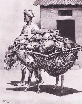 Transporttöpfe zum Markt in Indien, nach MacMillan-Schulplakaten, um 1950-60