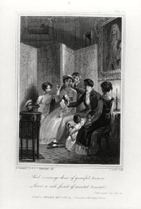Family Scene - Evening in the Drawing Room, from 'The Social Day' by Peter Coxe, engraved by J. Scot