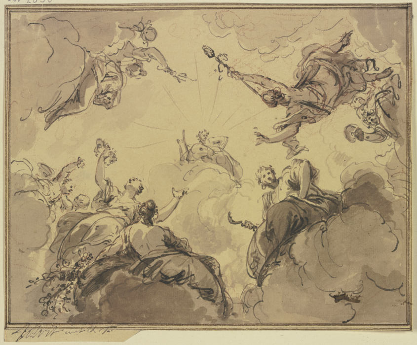 Apollo umgeben von Bacchus, Ceres, Flora und anderen Gottheiten from Jacob de Wit