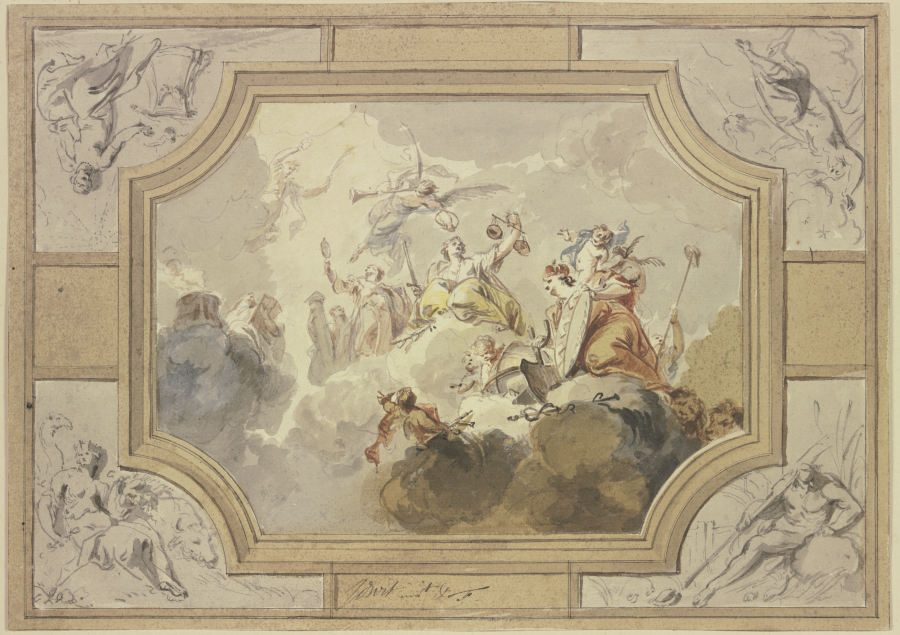 Justitia und die Wahheit, umgeben von den Personifikationen der vier Elemente from Jacob de Wit