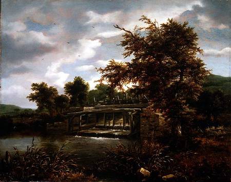 A wooded river landscape with a sluice gate from Jacob Isaacksz van Ruisdael
