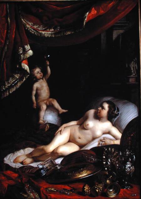 An Allegorical Vanitas with Homo Bulla (Man is Like a Bubble) and Vrouw Wereld (Lady World) from Jacob or Jacques van Loo