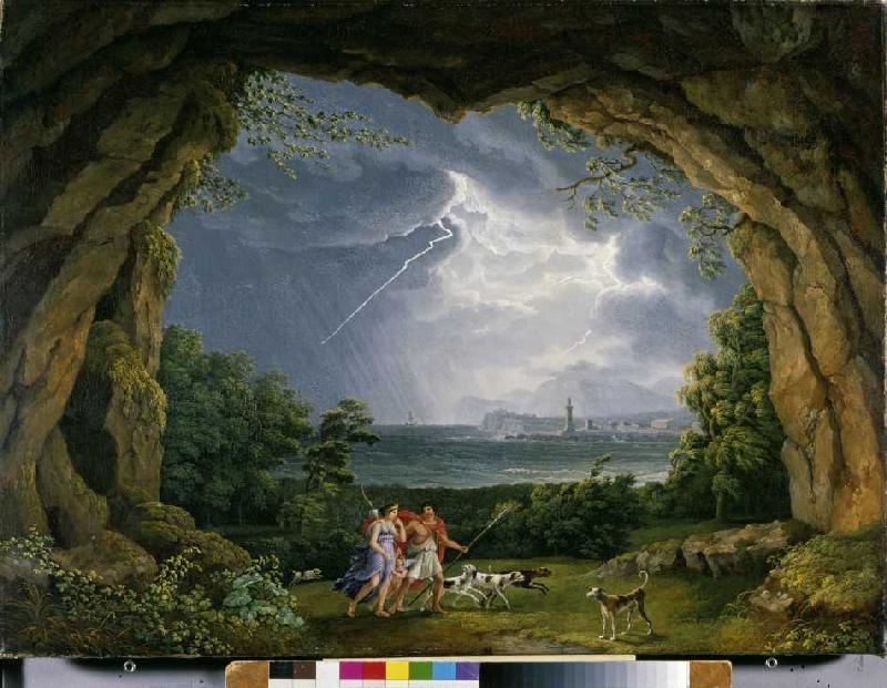 Aeneas und Dido flüchten vor dem Unwetter in eine Grotte from Jacob Philipp Hackert