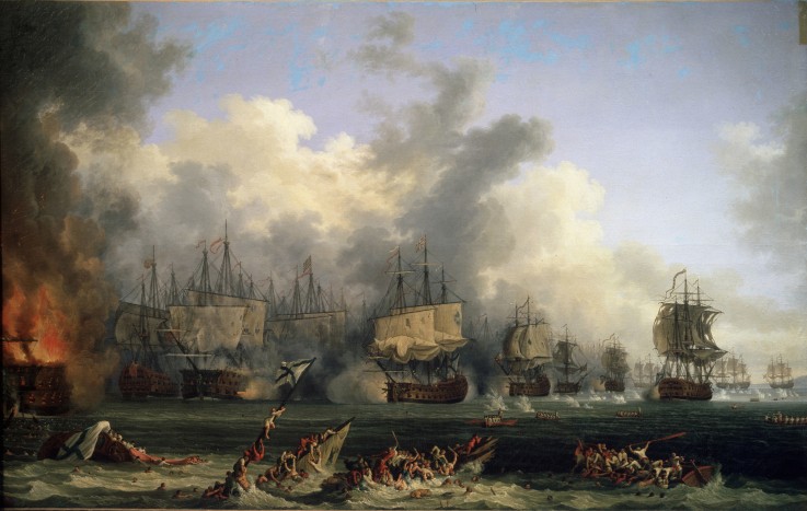 The Sinking of the Russian Battleship St. Evstafius in the naval Battle of Chesma from Jacob Philipp Hackert