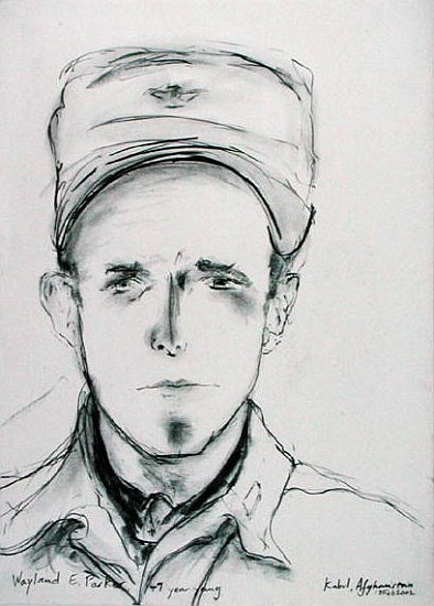 Wayland E. Parker, Kabul, Afghanistan, 18th February 2002 (charcoal on paper)  from Jacob  Sutton