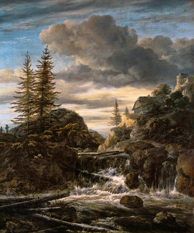 A Norwegian Landscape with a Cascade Waterfall from Jacob Isaaksz. or Isaacksz. van Ruisdael