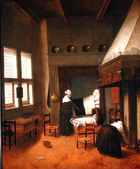 Bedroom Interior with Mother and New-Born Child from Jacobus Vrel or Frel