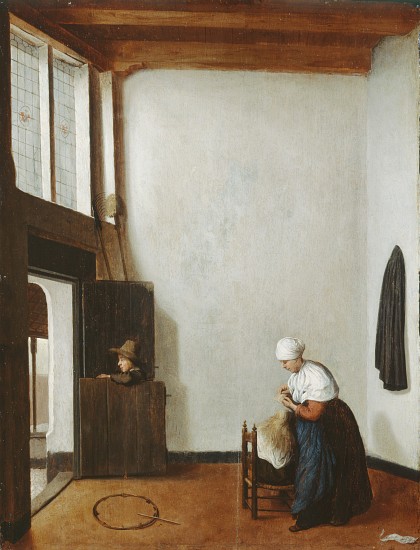 Interior with a woman combing a little girl's hair from Jacobus Vrel or Frel