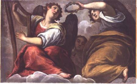 Musical Angels with a Cymbal and a Harp from Jacopo Palma il Giovane