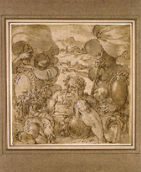 Study for the Allegory of San Gimignano and Colle Val d'Elsa (pen & brown ink heightened with white