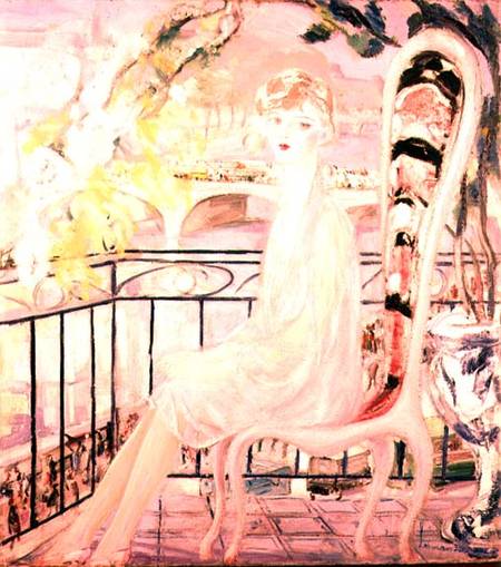 Portrait of Dolly Davis on a balcony in front of the old bridge of Alma from Jacqueline Marval