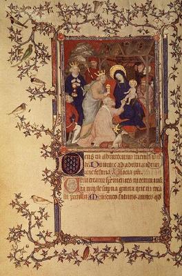 Lat 18014 f.42v The Adoration of the Magi, from Les Petites Heures de Duc de Berry, c.1385-90 (vellu from Jacquemart  de Hesdin