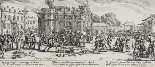 Les Miseres et les Mal-Heurs de la Guerre (Blatt 6): Die Zerstörung eines Klosters from Jacques Callot