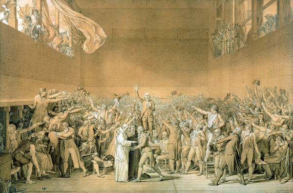 The Tennis Court Oath, 20th June 1789, 1791 (pen washed with bistre with highlights of white on pape from Jacques Louis David