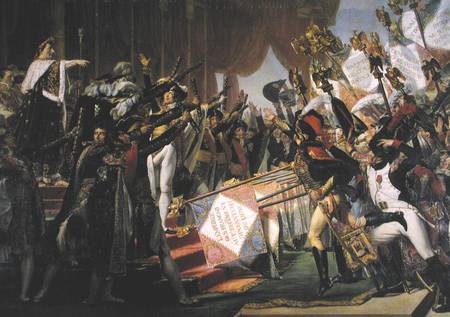 The Distribution of the Eagle Standards, 5th December 1804, detail of the standard bearers from Jacques Louis David