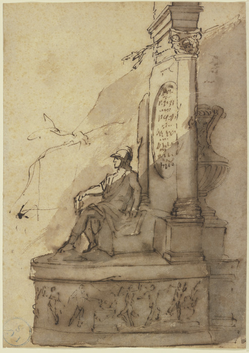 Bildwerk eines auf dem Sockel eines Monuments sitzenden Kriegers from Jacques van Schuppen