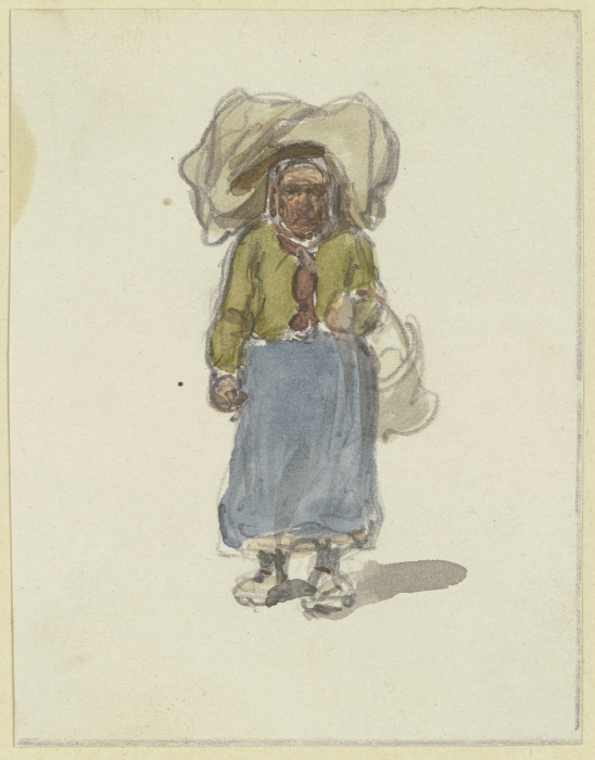 Altes Frau, einen Sack auf dem Kopf und einen Korb am Arm, von vorne gesehen from Jakob Furchtegott Dielmann