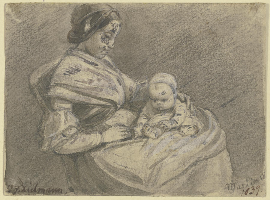 Junge Frau, auf dem Schoß ein kleines Kind haltend from Jakob Furchtegott Dielmann