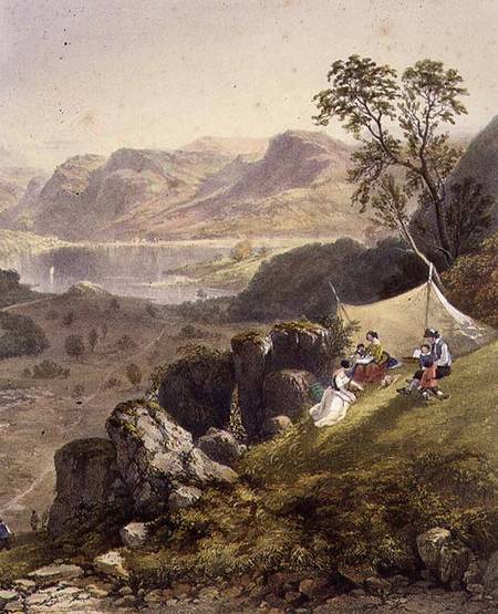 Thirlmere and Wythburn, detail of a sketching party, from 'The English Lake District' from James Baker Pyne