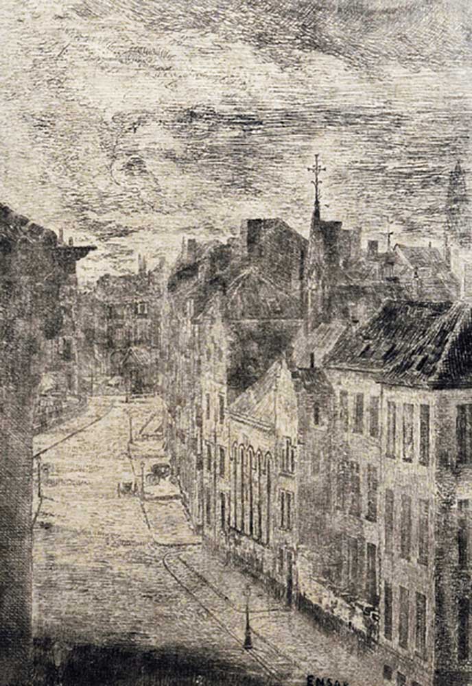 Boulevard Van Iseghem in Ostende, 1889, von James Ensor (1860-1949), Radierung, 93x132 cm. Belgien,  from James Ensor