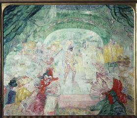 Das Theater der Masken. Gemälde von James Ensor (1860-1949). Öl auf Leinwand, 1908, Expressionismus.
