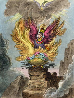 Apotheosis of the Corsican Phoenix, published by Hannah Humphrey in 1808 (hand-coloured etching) from James Gillray