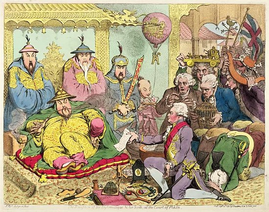 Reception of the Diplomatique and his Suite at the Court of Pekin, c.1793 from James Gillray